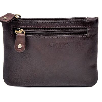 Three Zip Purse Brown Leather