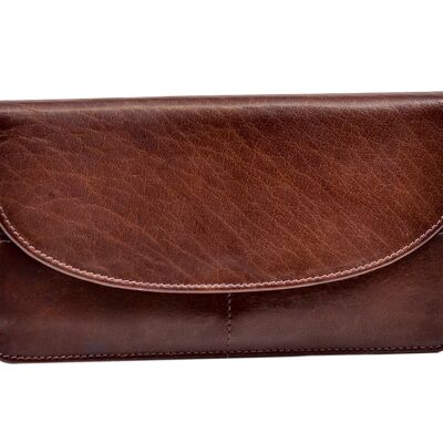 Two Zip Compartment Purse Brown leather