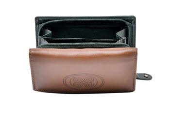 Porte-monnaie portefeuille en cuir vert et beige 2