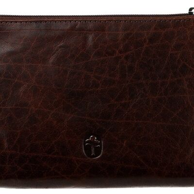 Pochette cosmétique en cuir marron foncé