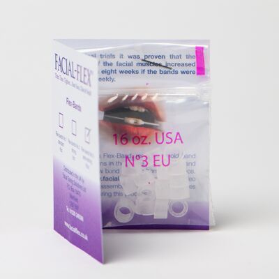 No. 3 (16 oz) Bandas flexibles extra fuertes para usar con Facial-Flex® (paquete de 15 bandas sin látex)