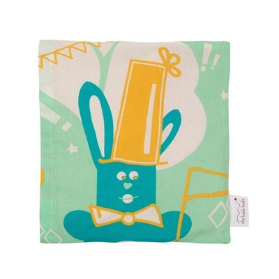 Bolsa de agua caliente seca Circus Rabbit de algodón orgánico y semillas de lino
