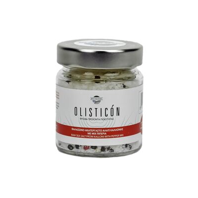 Natural sea salt of lesvos greece with pepper mix  in jar