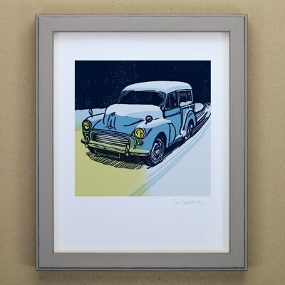 Morris Traveller in Snow Art Print (IC-P-MM-Traveller-Xmas)