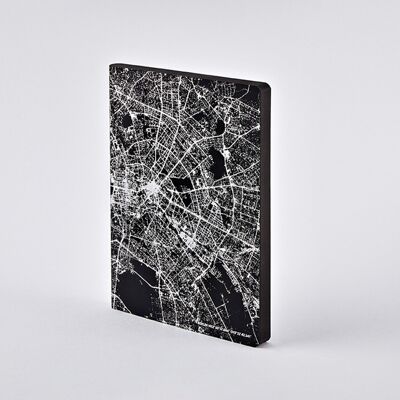 Nightflight Berlin - silver - L light | nuuna notebook A5+ | Dotted Journal | 3.5mm dot grid | 176 numbered pages | 120g premium paper | leather black silver | sustainably produced in Germany