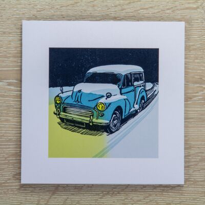 Morris Minor Traveller in Snow Greetings Card (IC-MMTravellerSnow)