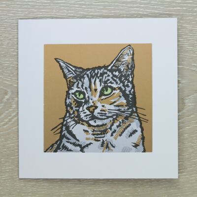 Tarjeta de felicitación de jengibre y gato gris - Mistie (IC-Mistie-Cat)