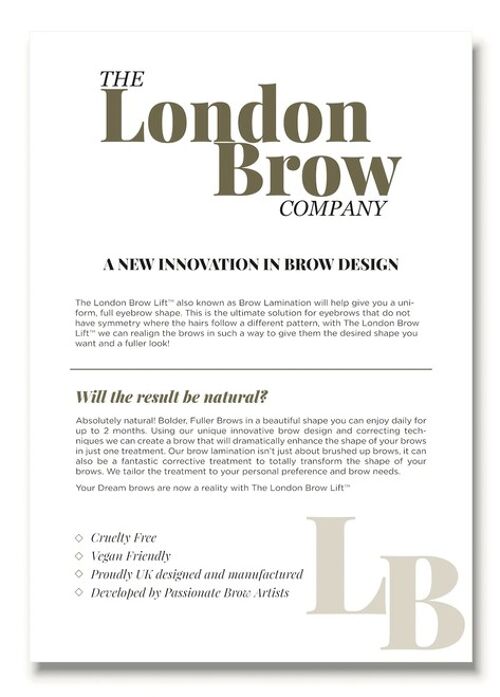London Brow - Brow Lamination Marketing Leaflets and After Care