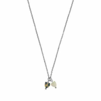 Necklace Dalmatian Jasper & Shell Heart - Silver