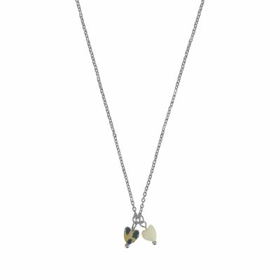 Collier Jaspe Dalmatien & Coquillage Coeur - Argent