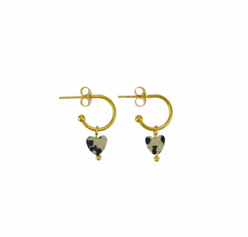 Earrings Dalmatian Jasper Heart - Gold