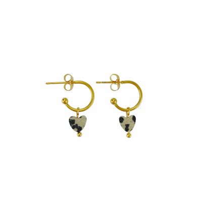 Boucles d'Oreilles Jaspe Dalmatien Coeur - Doré