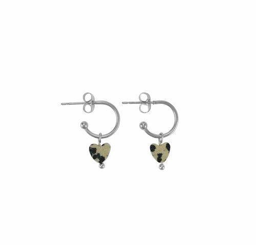 Earrings Dalmatian Jasper Heart - Silver