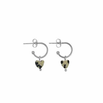 Earrings Dalmatian Jasper Heart - Silver