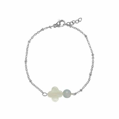 Armband Shell Nelke & Aquamarin - Silber