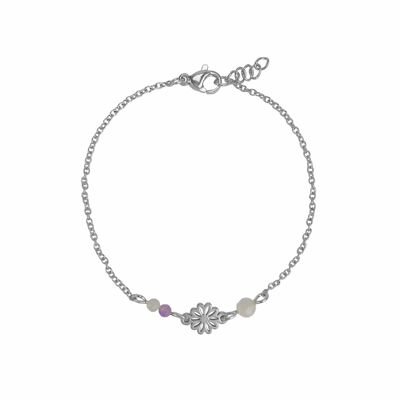 Bracelet Gemstones & Flower - Silver