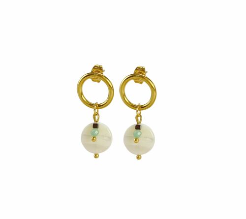 Earrings Amazonite, Shell & Hematite - Gold