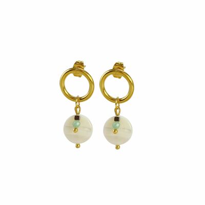 Earrings Amazonite, Shell & Hematite - Gold