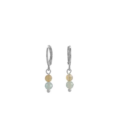 Earrings Sunstone & Aquamarine - Silver