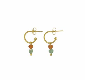 Boucles d'Oreilles Coeurs Aventurine - Doré 1