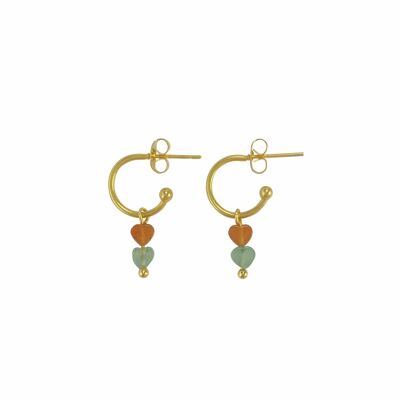 Earrings Aventurine Hearts - Gold