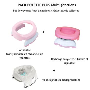Pack 3 en 1 - Pot de voyages et réducteur de toilettes transformable en pot de maison - ROSE CLAIR 2