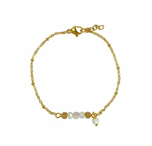 Bracelet Sunstone, Jade & Shell - Gold