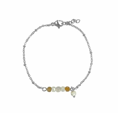 Bracelet Sunstone, Jade & Shell - Silver