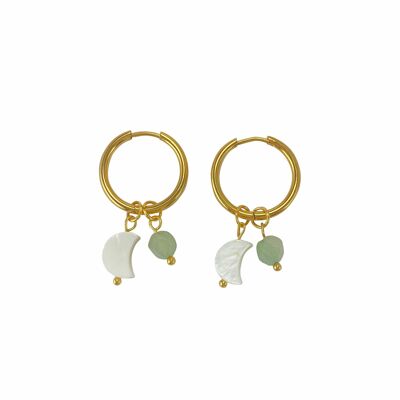 Earrings Shell Moon & Aventurine - Gold