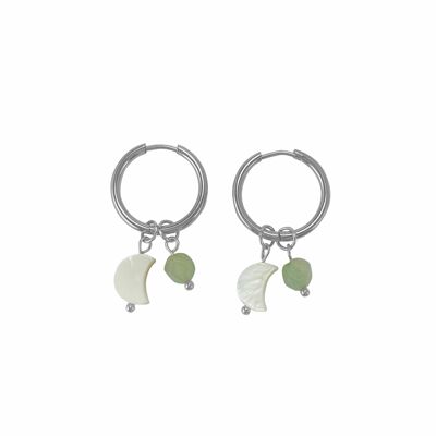 Earrings Shell Moon & Aventurine - Silver