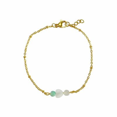 Bracelet Turquoise, Coquillage Coeur & Pierre de Lune - Doré