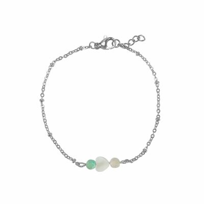 Bracelet Turquoise, Coquillage Coeur & Pierre de Lune - Argent