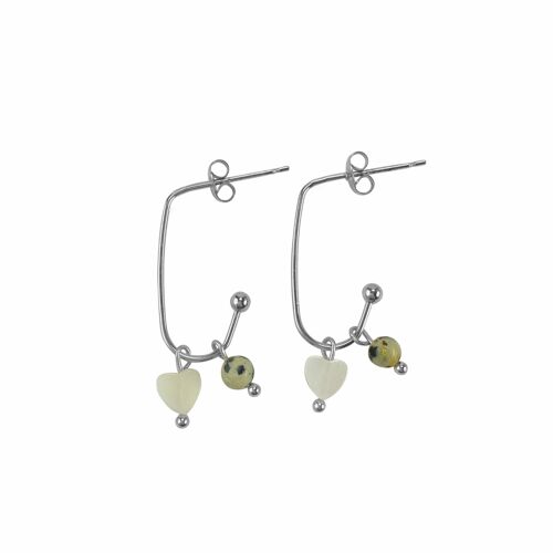 Earrings Jaspis & Shell Heart - Silver