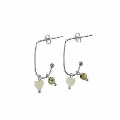 Boucles d'Oreilles Jaspis & Coquillage Coeur - Argent