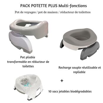 Pack 3 en 1 - Pot de voyages et réducteur de toilettes transformable en pot de maison - GRIS CLAIR 2
