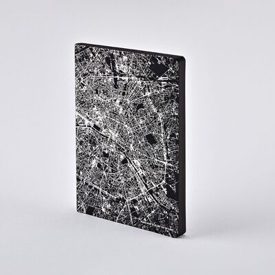 Nightflight Paris - L light | nuuna notebook A5+ | Dotted Journal | 3.5mm dot grid | 176 numbered pages | 120g premium paper | leather black silver | sustainably produced in Germany