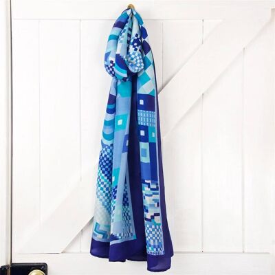 Geo Blues Silk Scarf