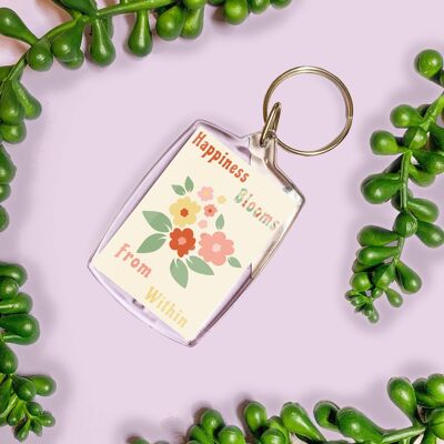 Happiness blooms positivity keyring