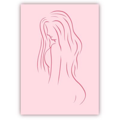 Abstract women pink line art print A4