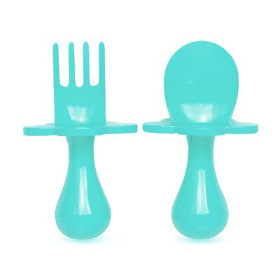 Ergonomic learning cutlery set to facilitate self-feeding - TURQUOISE