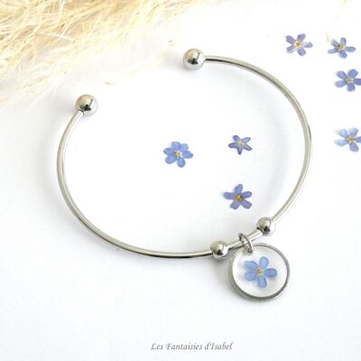 Bracelet jonc argente myosotis