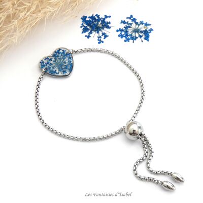 Bracelet coeur dentelle de la reine bleu roi