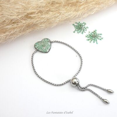 Bracelet coeur dentelle de la reine vert d'eau