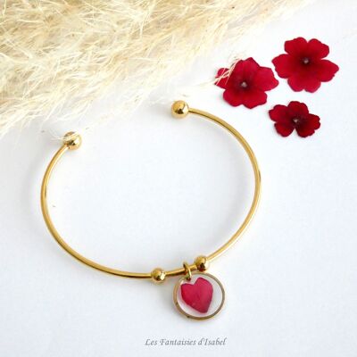 Bracelet jonc acier inoxydable dore verveine rouge