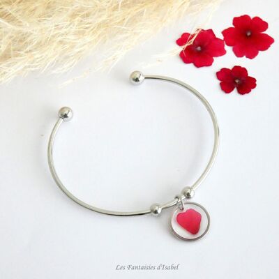 Bracelet jonc acier inoxydable verveine rouge