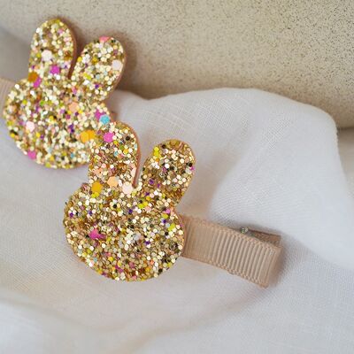 Set of 2 Children's Dana Hair Clips with Glitter Rabbit