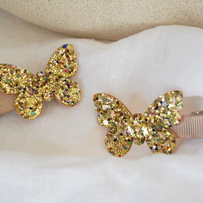 2er-Set Zoélie-Haarspangen für Kinder mit Pailletten-Schmetterling