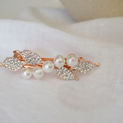 Barrette Amaya Pearly Pearls and Silver Rhinestones Rose Gold