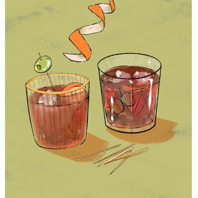 Carte Postale Illustration Tapas - Vermouth