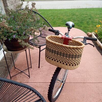 Small Bike Basket Black & Natural Black Leather